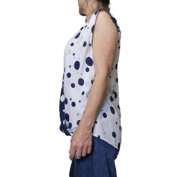 Size XL Blouse sleeveless  tank sewn in large Polka-dot Navy and White ALFANI - Picture 4 of 12
